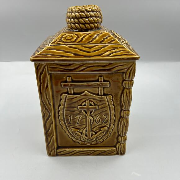 Vintage Village Inn Ceramic Faux Wood Cookie Jar 1762 Ship Building Nautical - Picture 3 of 13